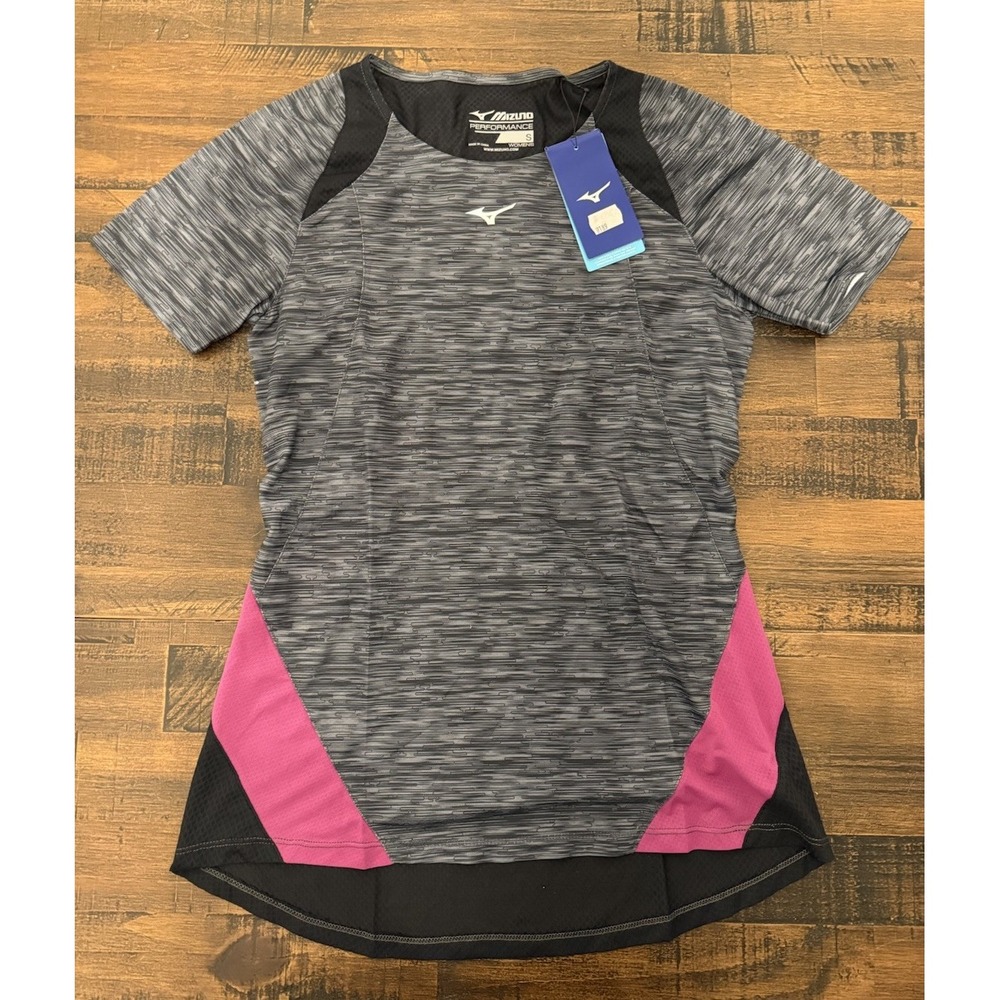 Mizuno Finch Women's S Small Training Workout Performance Tee T-Shirt Black Grey